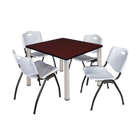 Kee Kee Square Table & Chair Set, Wood, Metal, Plastic Top, Mahogany TB4242MHBPCM47GY